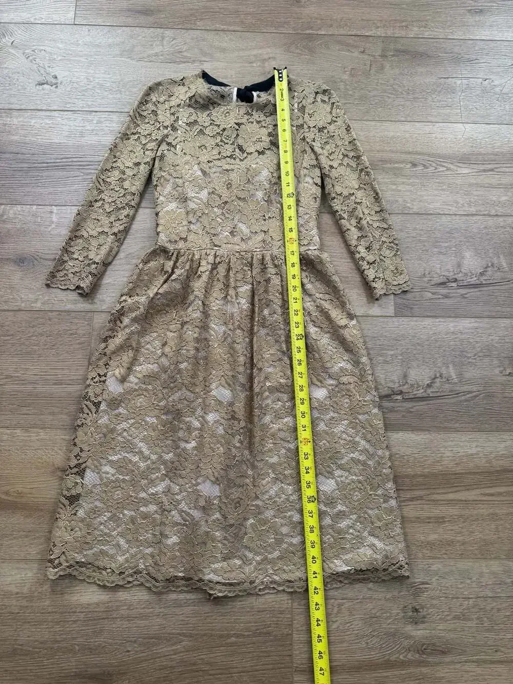 Boden Gold Metallic Lace Long Sleeve Midi Dress with Back Bow - Picture 3 of 16